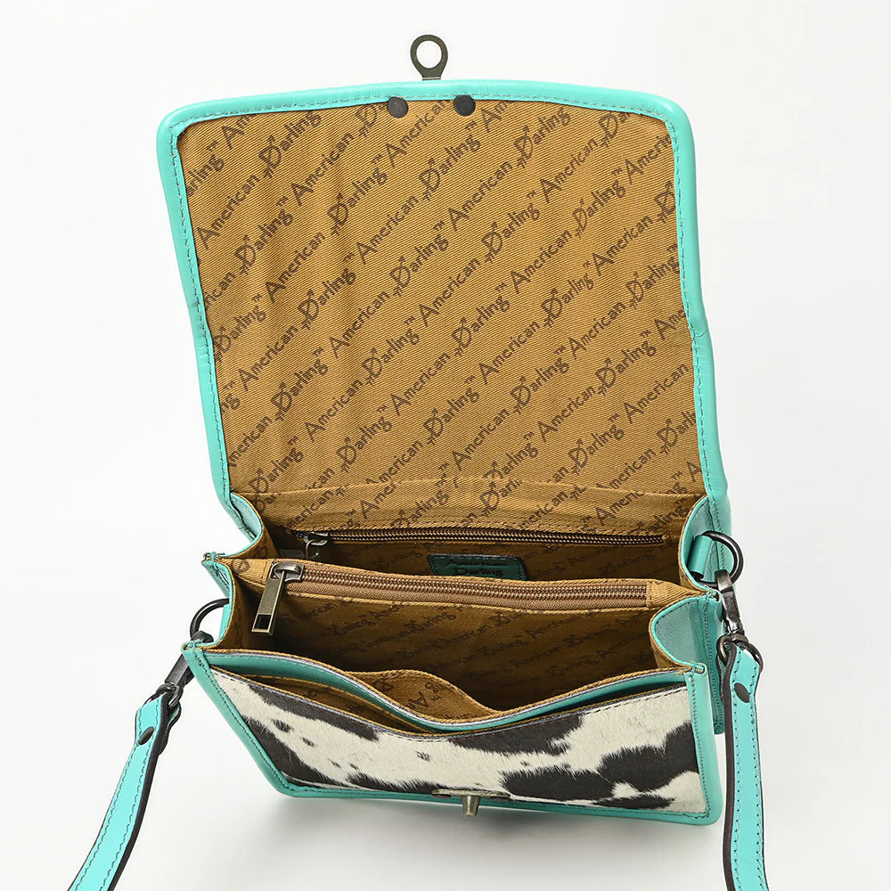 Western Cowhide & Hand-Tooled Leather Crossbody Bag