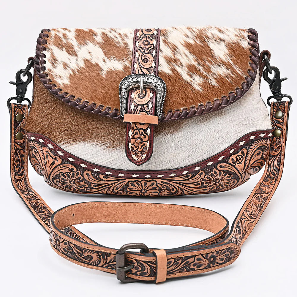 Small Crossbody Hair-On Hand Tooled Genuine Leather women bag western Bag
