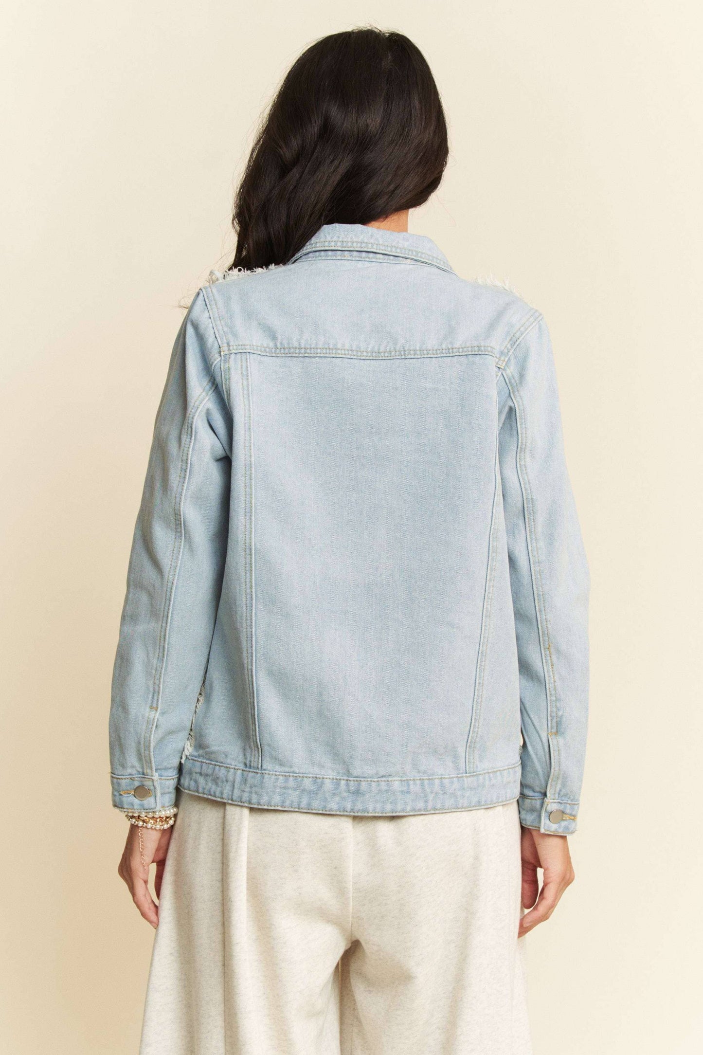 LACE CHEST POCKET BUTTON DOWN DENIM JACKET
