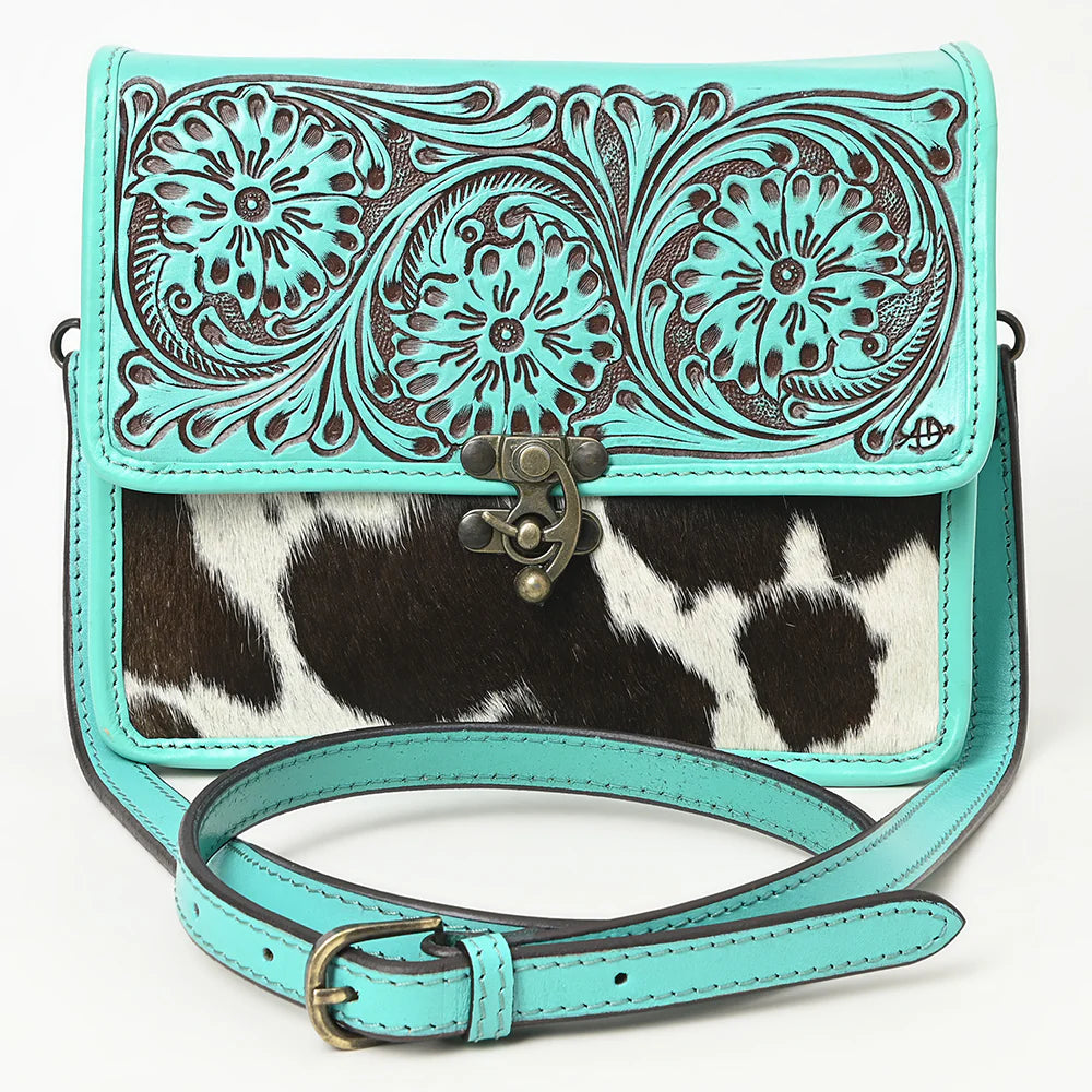 Western Cowhide & Hand-Tooled Leather Crossbody Bag