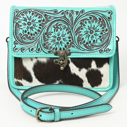 Western Cowhide & Hand-Tooled Leather Crossbody Bag