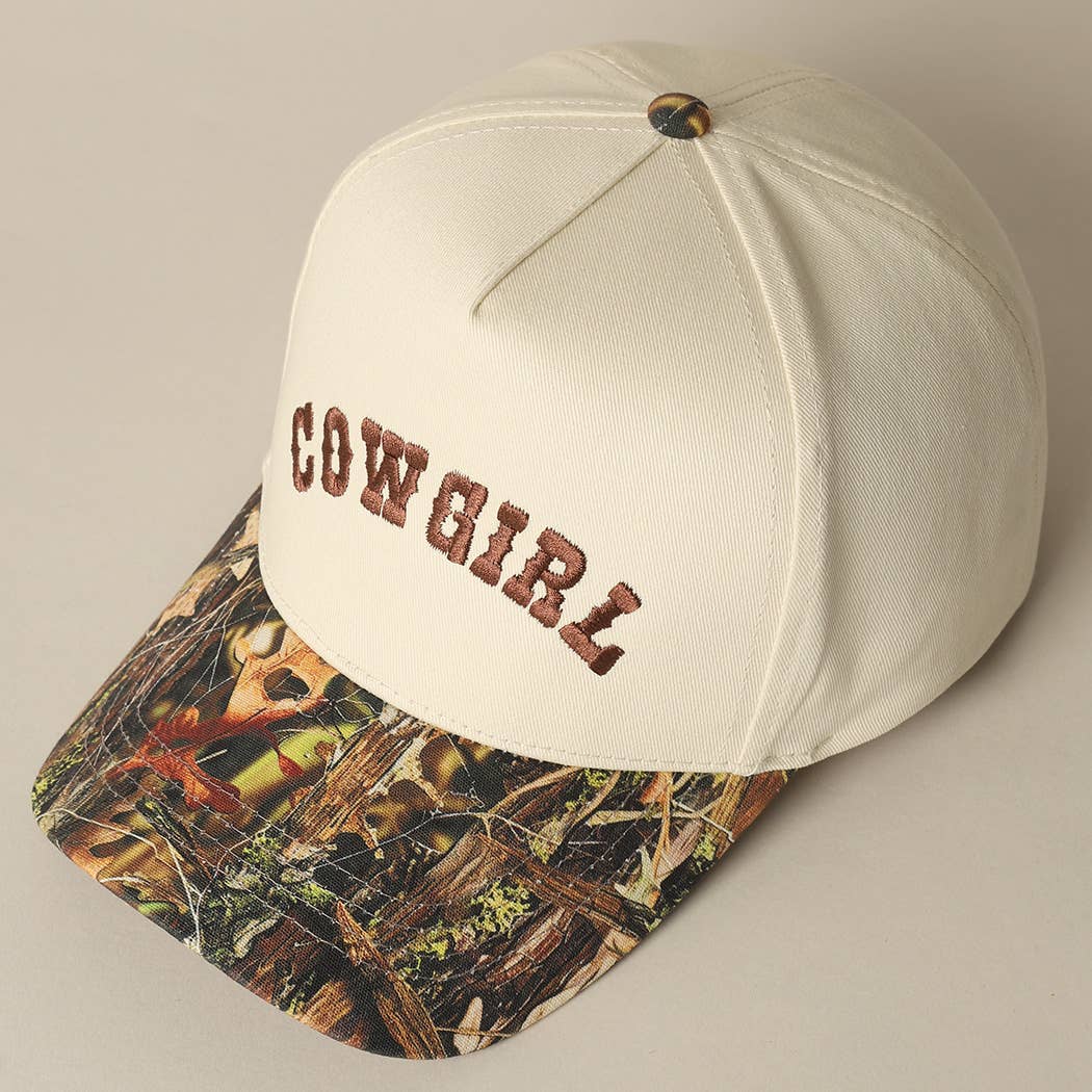 COWGIRL Lettering Embroidery Camo Two-Tone Cap