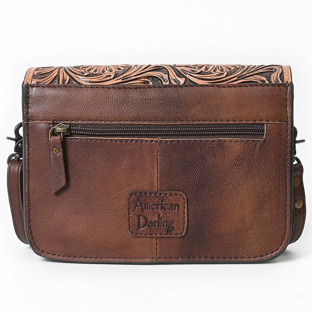 American Darling Tooled Leather & Hair-On Crossbody Bag Western Cowhide Shoulder Purse