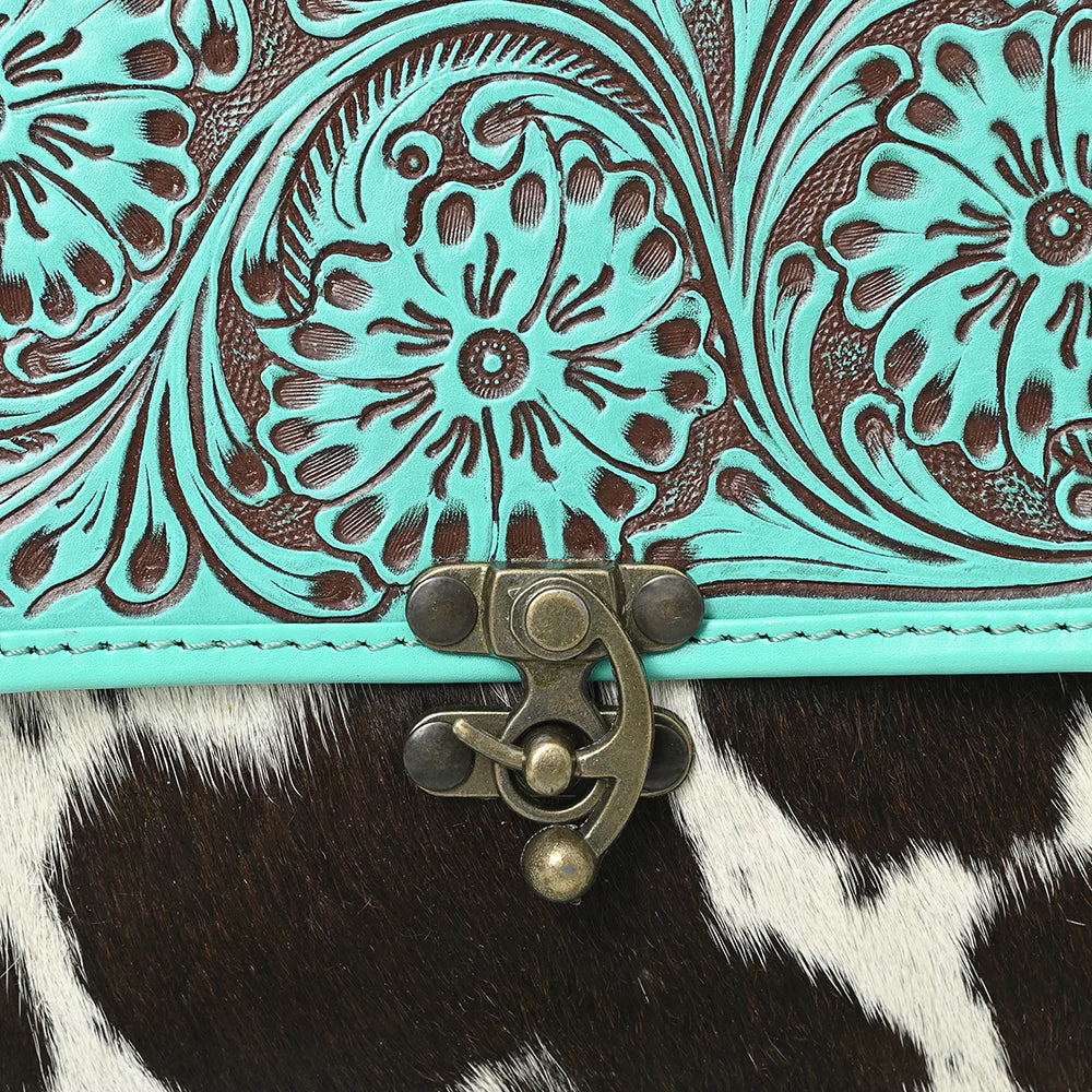 Western Cowhide & Hand-Tooled Leather Crossbody Bag