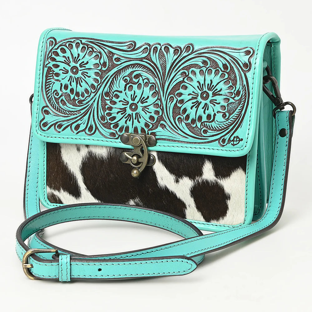 Western Cowhide & Hand-Tooled Leather Crossbody Bag